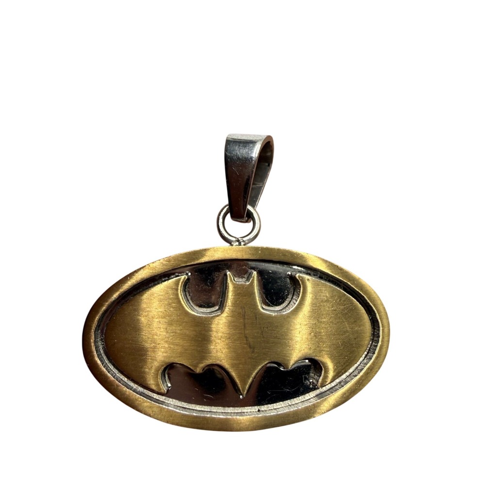 DC Comics Batman Two-Tone Gold Silver Oval Pendant Charm Stainless Steel